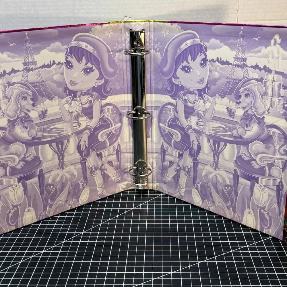 Lisa Frank Paris-Themed Glitter 3-Ring Binder With Poodle & Girl Illustration